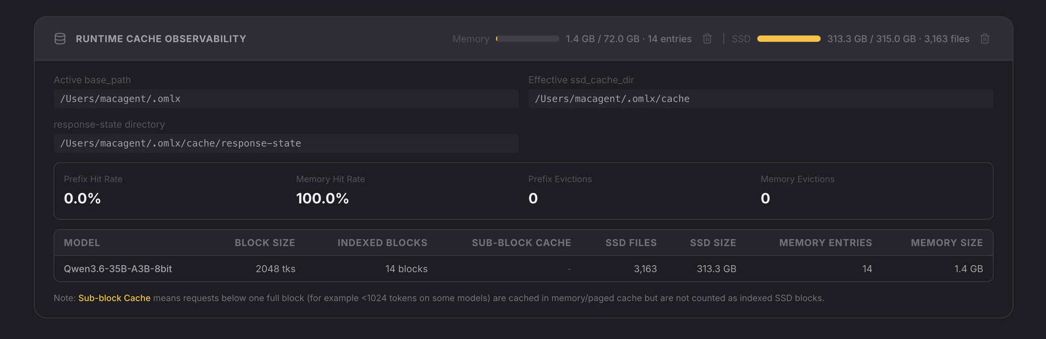 Runtime cache observability